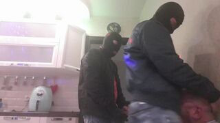 ULTRA-KINKY rigid THREE WAY BONDAGE & DISCIPLINE sesh with two SKINHEADS and POLICE VICTIM - STIFF GASPING, SMACK and SOLE