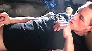 BoysSmoking: Thrilled Jony jerks his uncircumcised beefsticks sugary-sweet testicle tonic while smoking