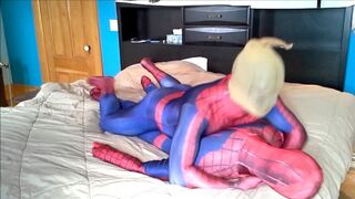 hooded spiderman fights against spiderman