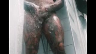 In the bathroom with a big, inked bodybuilder. porno starlet Rob Diesel