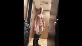 Super-steamy Stud! Enormous Lollipop Getting off and Hj in Public Shower risky