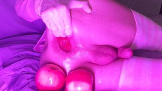 Sissy femboy handballing and gape, two yummy apples in my oiled open rectum