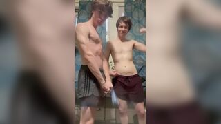 Stinking youngsters flexing and messing around after a exercise